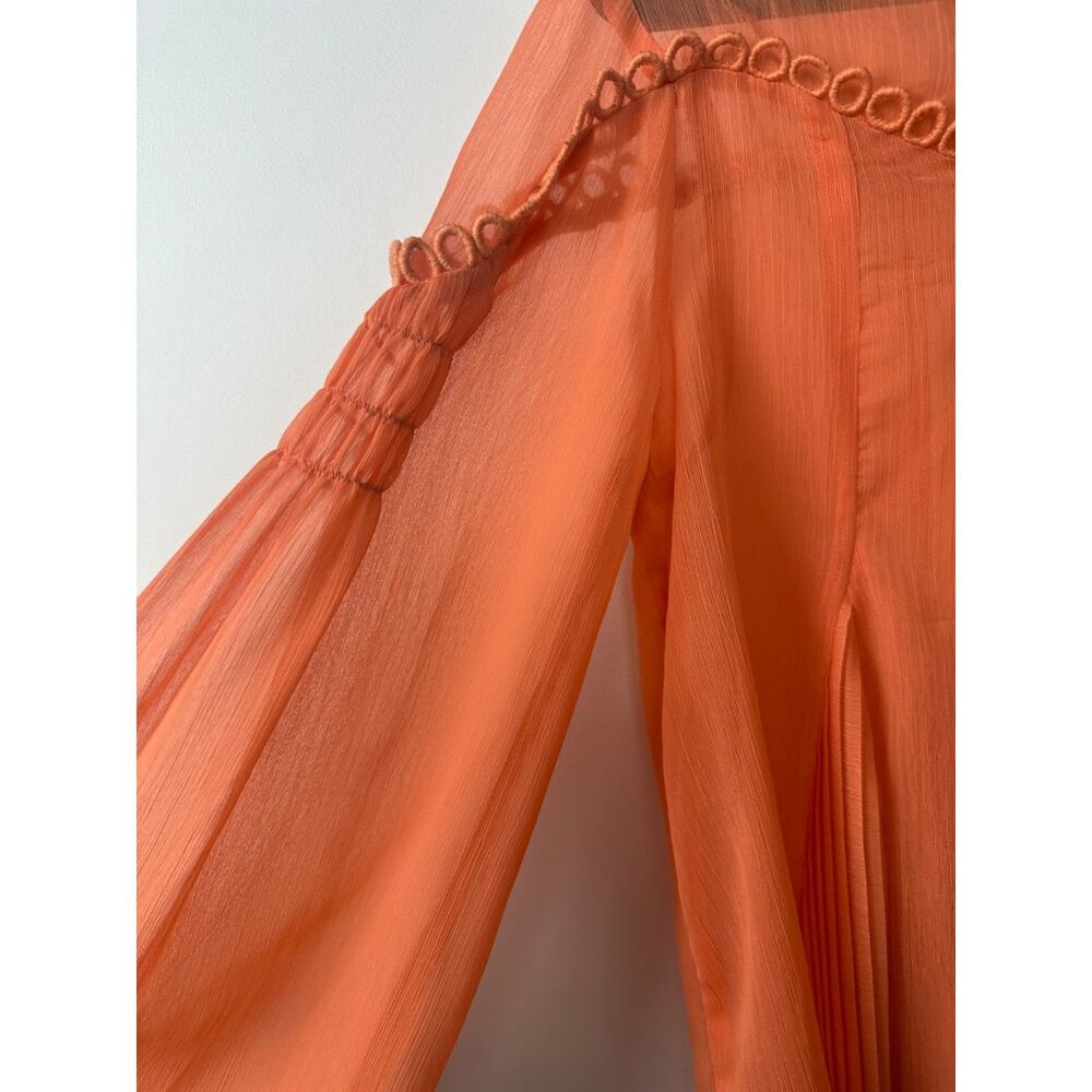 New Anthro Ranna Gill XS Coral Pleated Tie Neck Blouse Sheer Eyelet $130 D24 - Picture 6 of 8